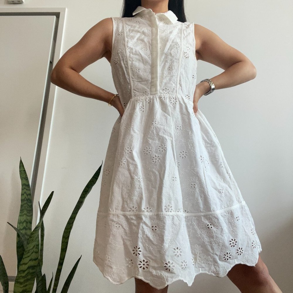 H&M embroidered eyelet white summer dress Women's US 6